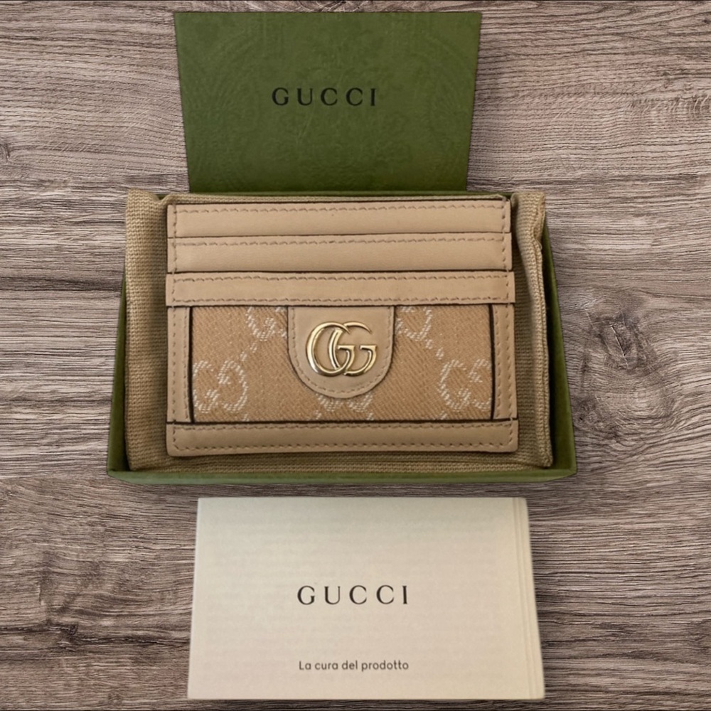 Gucci GG Canvas Card Holder Wallet Beige Ophidia Marmont Logo Full Set - Picture 3 of 9